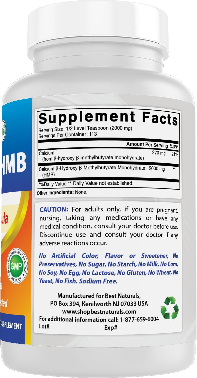 Best Naturals HMB (Beta-Hidroxi Beta-Metilbutirato) en Polvo Puro, 227 g