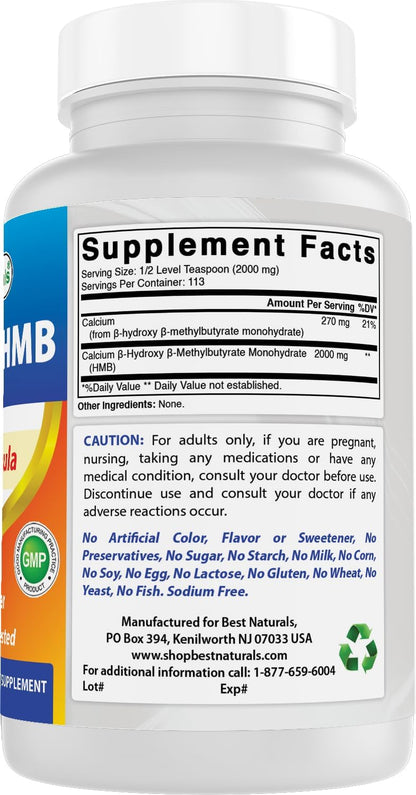 Best Naturals HMB (Beta-Hidroxi Beta-Metilbutirato) en Polvo Puro, 227 g – Image 6
