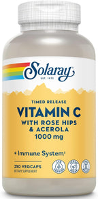 Solaray Vitamina C 1000mg - Cápsulas de Liberación Prolongada con Escaramujo y Acerola - 275 Cápsulas Veganas
