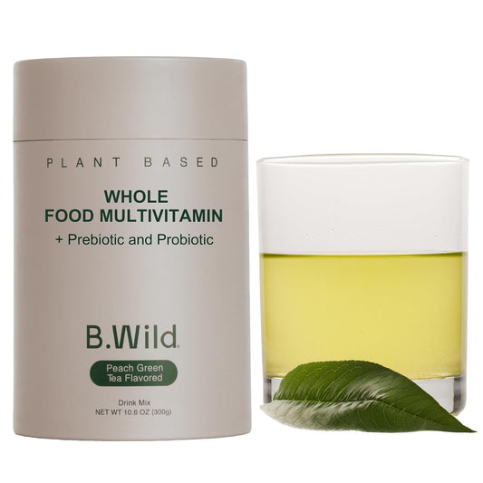 B.WILD Plant-Based Multivitamin Superfood Drink Mix – Refreshing Peach Green Tea – 30 Servings – Vegan, Gluten-Free