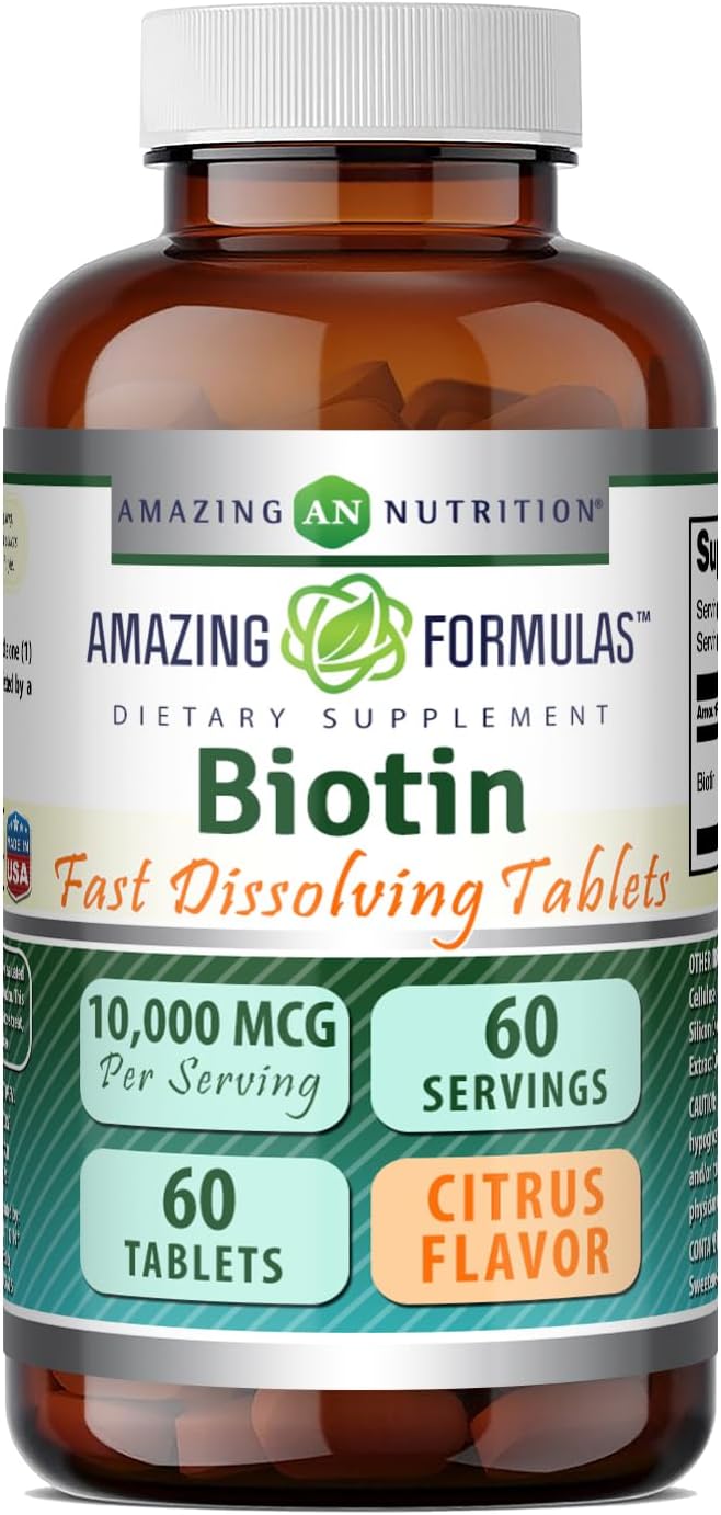 Amazing Formulas Biotina 10.000 mcg - 60 Comprimidos de Disolución Rápida Sabor Cítricos