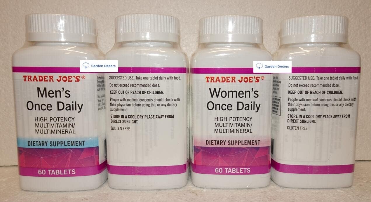 Trader Joe’s Men & Women’s Once Daily High Potency Multivitamin/Multimineral Dietary Supplement 60 Tablets (Four Bottles)