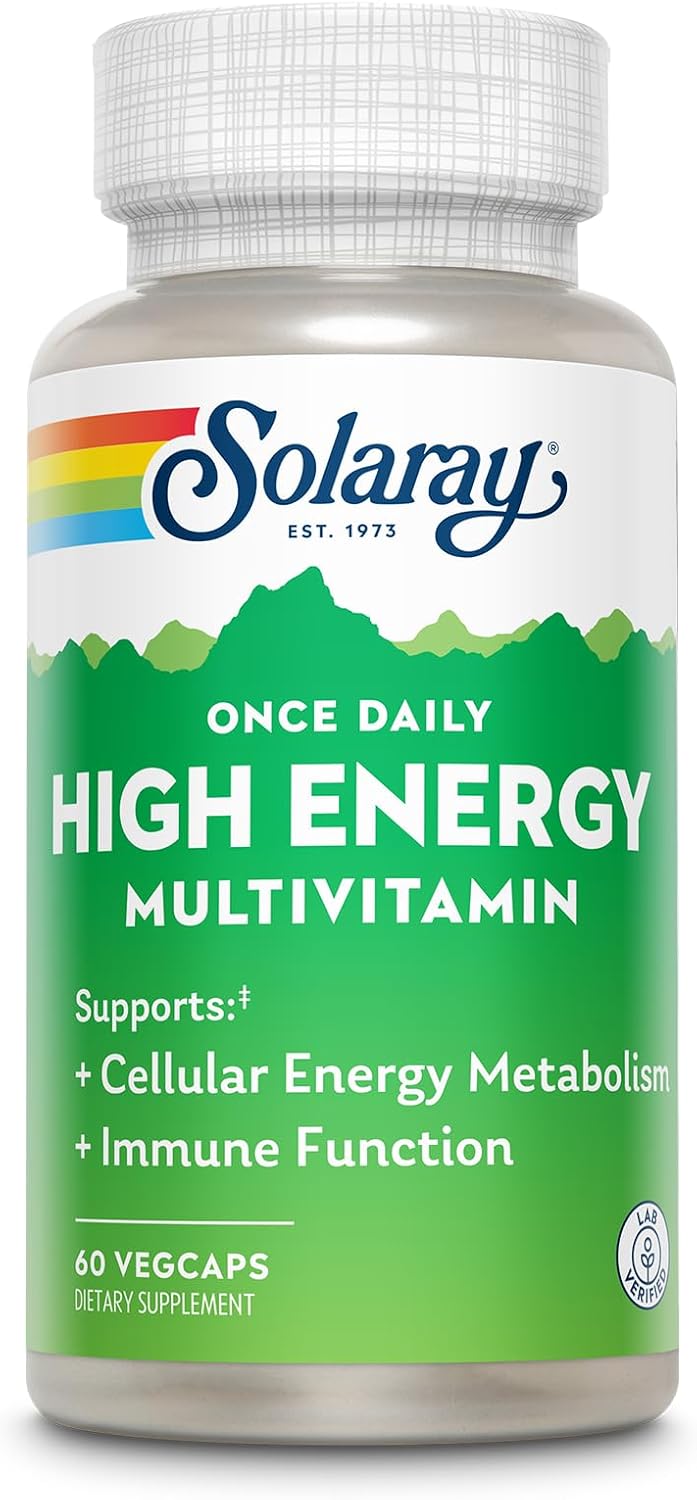 SOLARAY Once Daily High Energy Multivitamin para Mujeres y Hombres – con Vitamina C, Vitamina D y Base de Alimentos Integrales y Hierbas – 200 Cápsulas Veganas