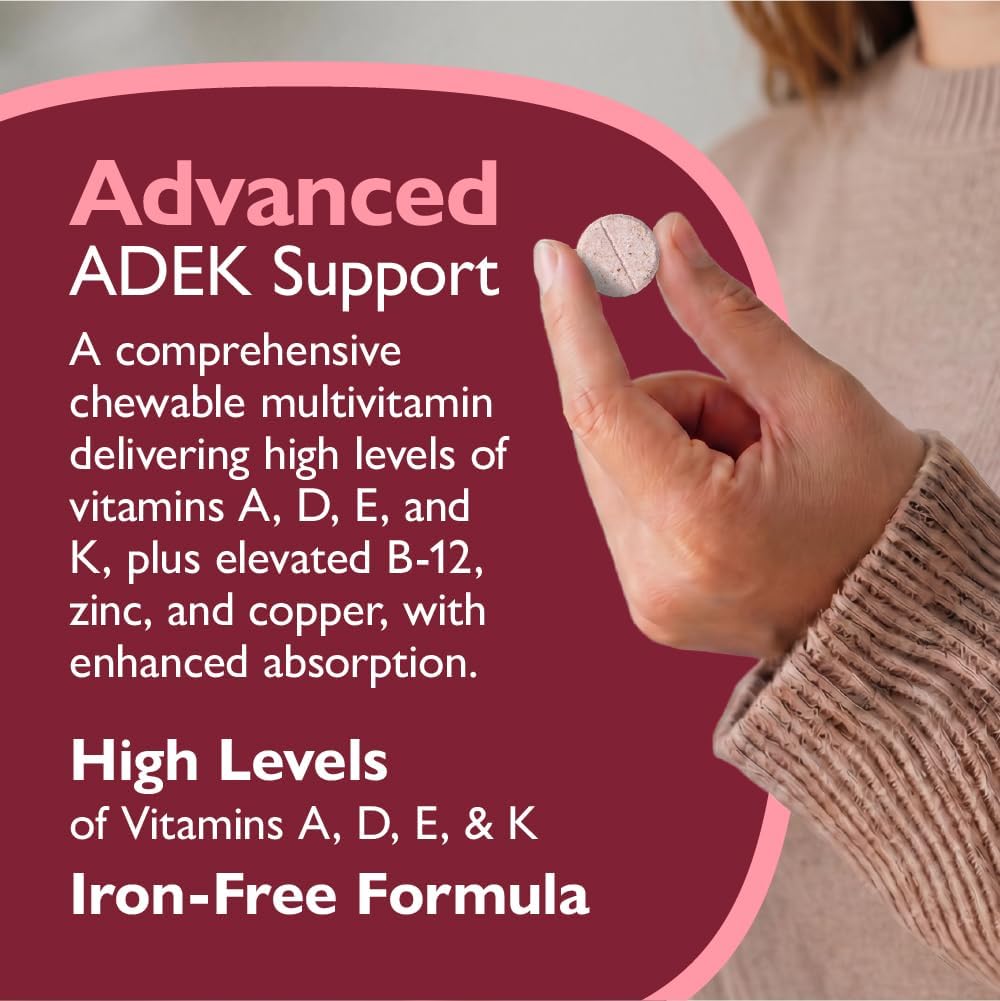 Celebrate Vitamins Masticables Multi ADEK, Sin Hierro - Multivitamínico Bariátrico Diario con Vitaminas A, D, E, K y B12 para Cirugía de Cruce Duodenal - Sabor Sorbete de Bayas (60 Comprimidos Masticables)