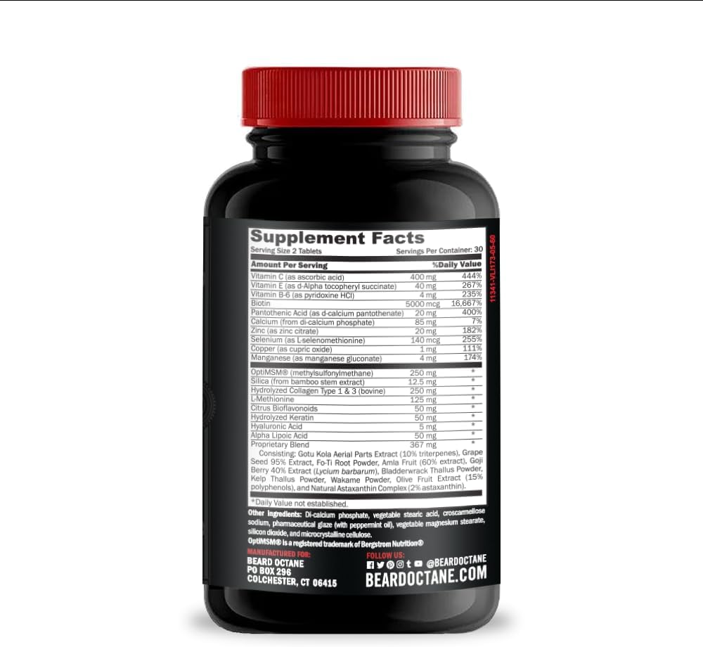 Beard Octane Beard Fuel – Suplemento para Barba con Biotina y Colágeno – 30 Días
