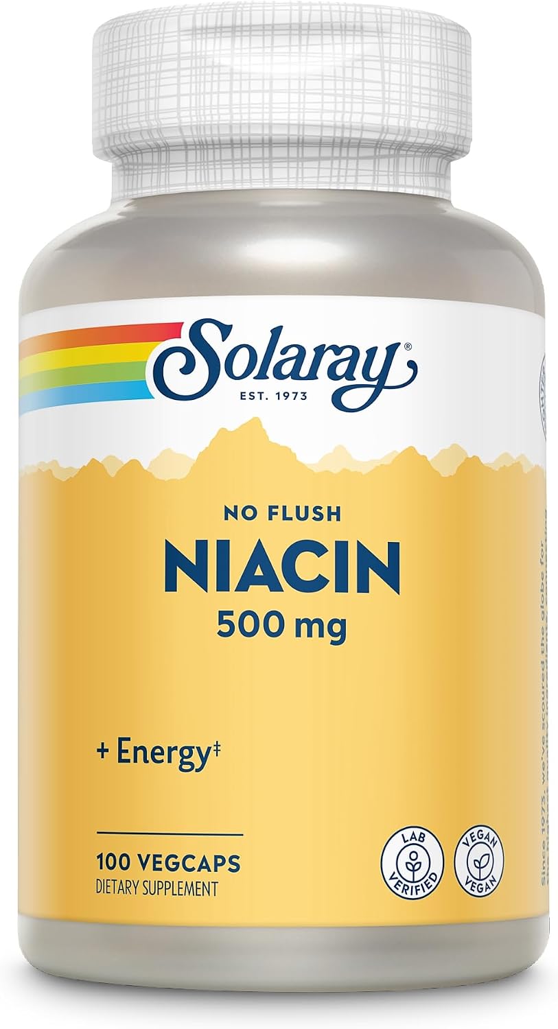 Solaray No Flush Niacin 500 mg, Vitamina B3 sin Enrojecimiento, Vegano, 100 Cápsulas