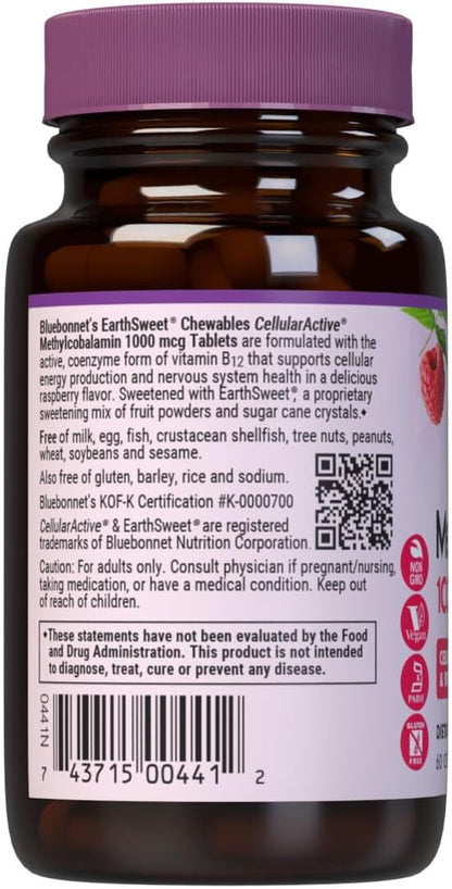 Bluebonnet EarthSweet Methylcobalamin 1000 mcg - 60 Comprimidos masticables sabor frambuesa – Image 3