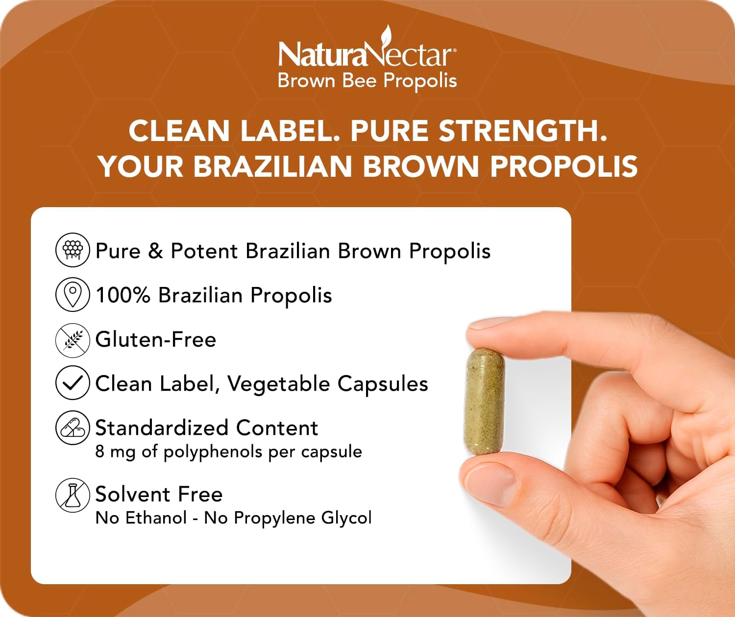 NaturaNectar - Brown Bee Propolis - 60 Capsules - NSF Certified - Gluten Free