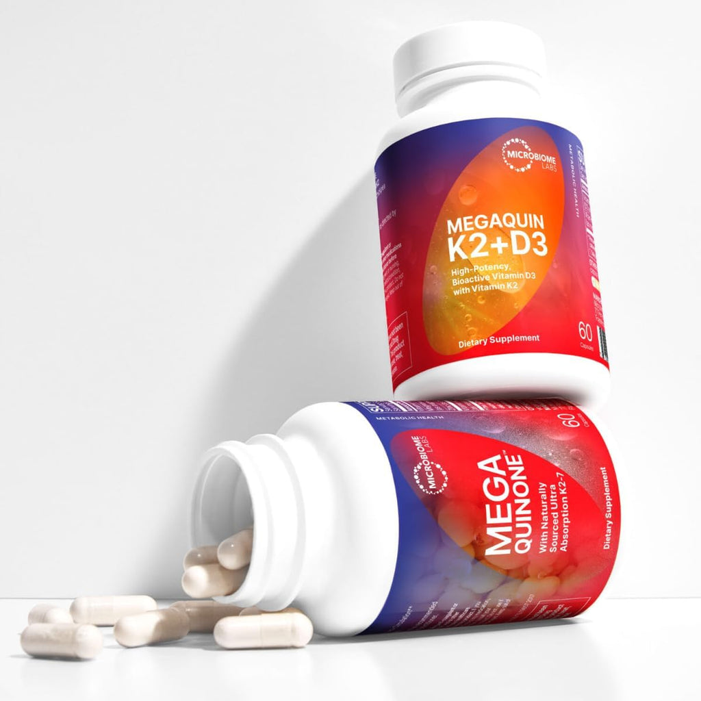 Microbiome Labs MegaQuin D3 + K2 - Vitamina D3 5000 UI y K2 MK-7 - 60 Cápsulas