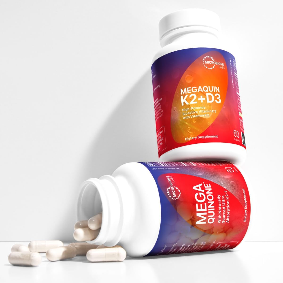 Microbiome Labs MegaQuin D3 + K2 - Vitamina D3 5000 UI y K2 MK-7 - 60 Cápsulas