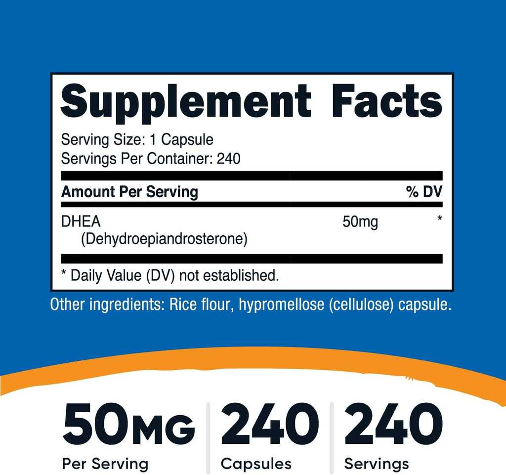 Nutricost DHEA 50mg, 240 Cápsulas - Sin Gluten, Sin Soja, No GMO