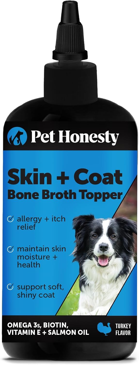 Pet Honesty Suplemento de Piel y Pelaje para Perros con Aceite de Salmón - Caldo de Huesos con Aceite de Salmón, Colágeno, Biotina y Vitamina E (340 g)