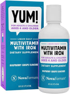 NovaFerrum Yum | Multivitamínico con Hierro para Bebés, Niños Pequeños y Niños hasta 4 Años | Apoyo Inmunológico | Certificado Sin Gluten | Sin Azúcar | Sabor Uva y Frambuesa | 120 Dosis