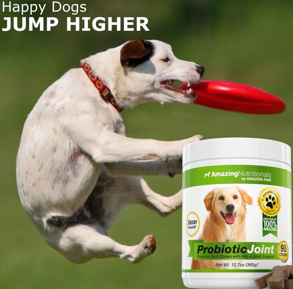 Amazing Probiotics for Dogs Eliminates Diarrhea and Gas with Hip Joint Pain Relief, 90 Bacon Soft Chews