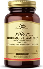 Solgar Ester-C Plus 1000 mg Vitamina C (Complejo de ascorbato), 60 tabletas - Suave para el estómago y no ácida - Apoyo antioxidante e inmunitario - No transgénico, vegano, sin gluten, kosher