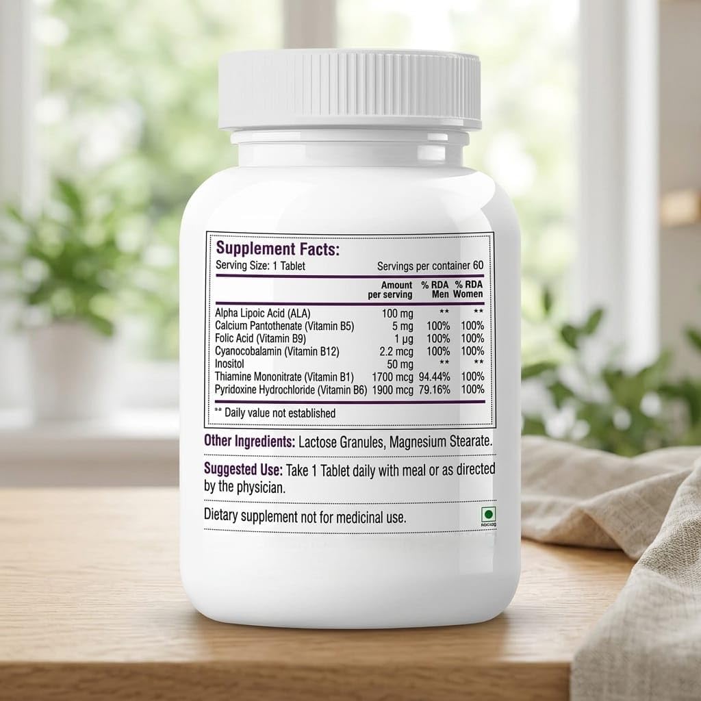 Vitamina B12 con Complejo B (B1, B5, B6, B9), ALA e Inositol | 60 Comprimidos