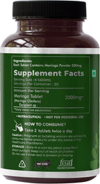 SAPTAMVEDA Comprimidos de Moringa Natural (120 comprimidos) - 500mg cada uno | Multivitamínico natural de hojas de Moringa