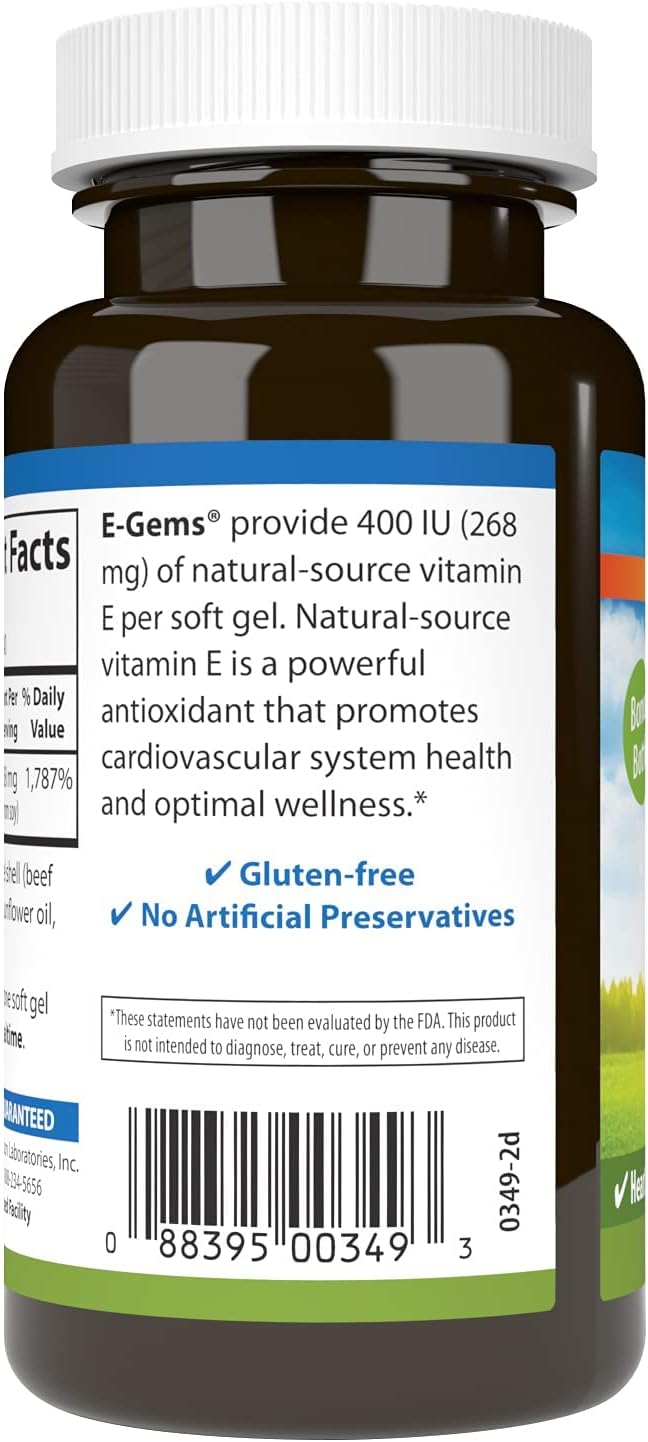 Carlson - E-Gems 400 UI (268 mg), Vitamina E de Origen Natural, Bienestar Óptimo, 140 Cápsulas Blandas