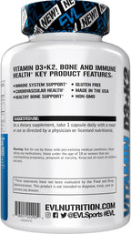 Evlution Nutrition Vitamina D3 K2 - 5000 UI D3 con 90 mcg K2 MK-7 por dosis - 60 Cápsulas Vegetales