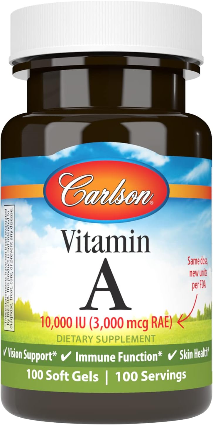 Carlson - Vitamina A, 10000 UI (3000 mcg RAE), Salud Visual, 100 Cápsulas Blandas