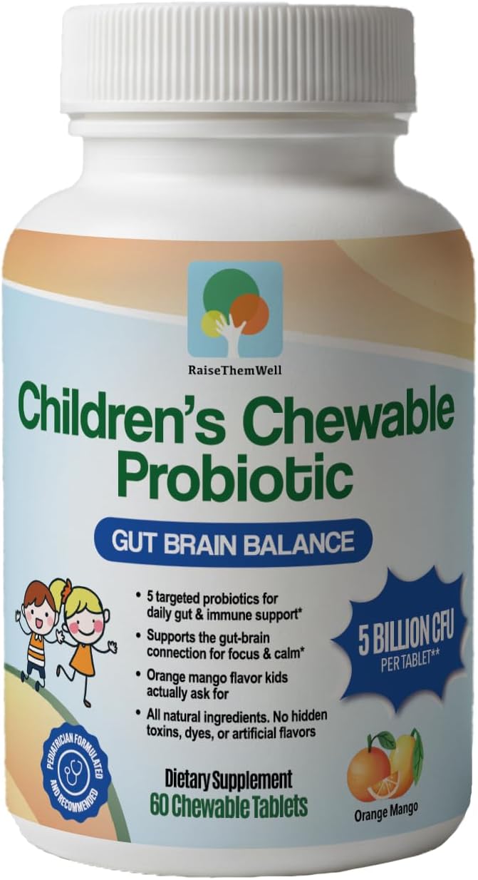 Raise Them Well Probiótico Infantil Masticable - Sabor Naranja Mango - 60 Comprimidos