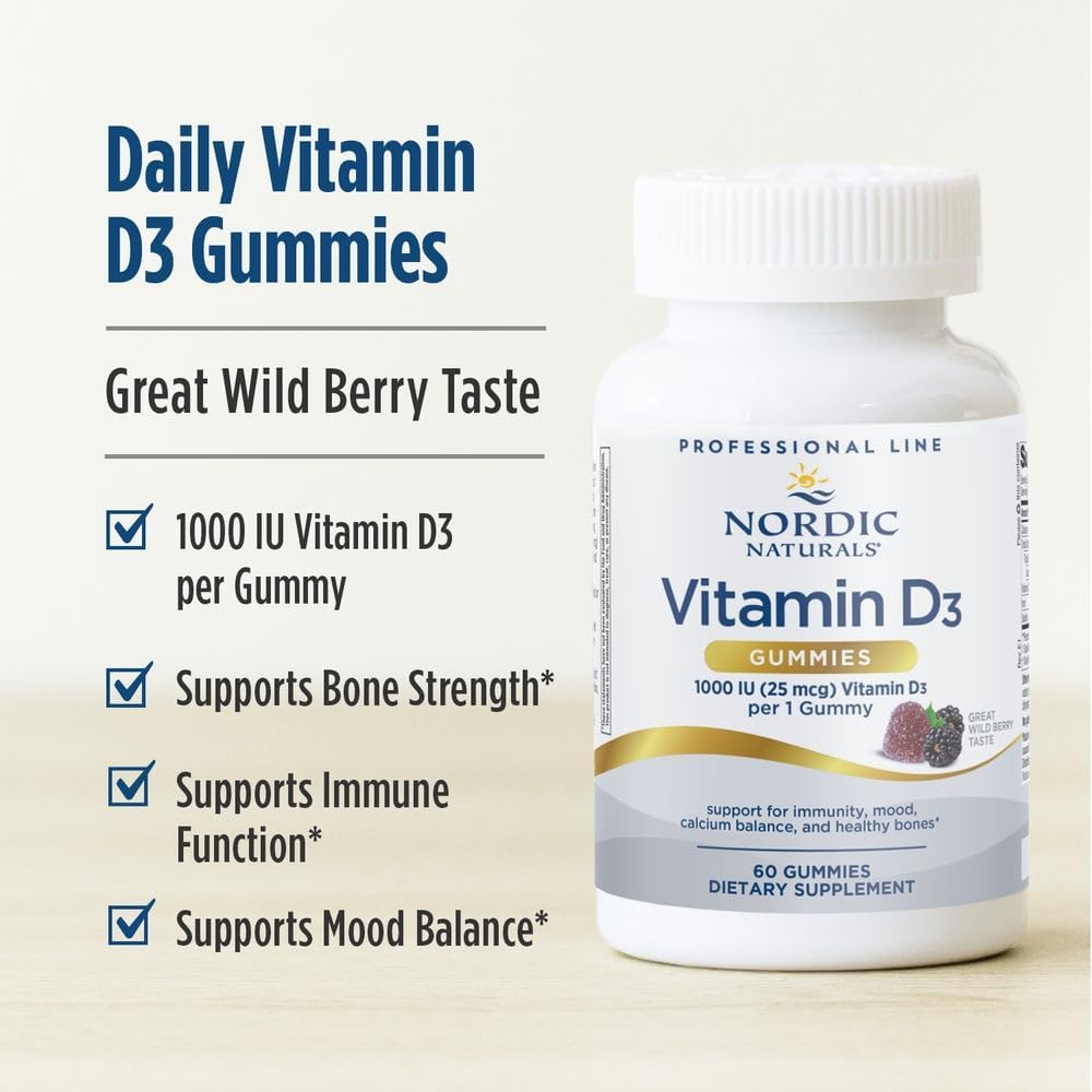 Nordic Naturals Pro Vitamina D3 Gomitas, Wild Berry - 60 Gomitas - 1000 UI