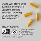 Sports Research Berberine - Suplemento Herbal Ayurvédico para el Apoyo Metabólico - 1000 mg - 60 Cápsulas - Vegano, Sin Gluten, No Transgénico