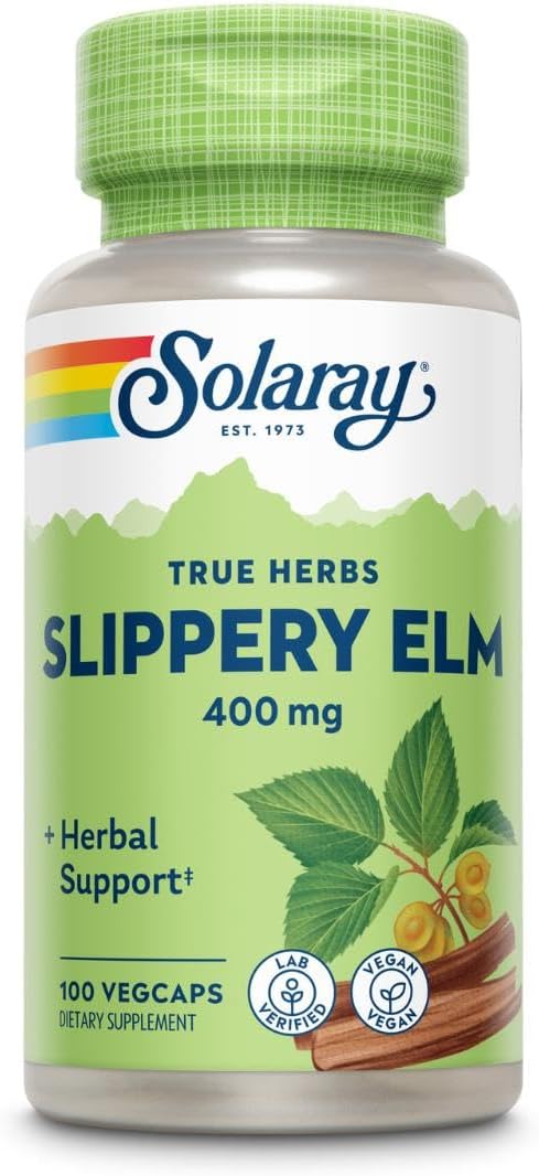 Slippery Elm Bark 400 mg - 100 Cápsulas (2 Paquetes) - Solaray