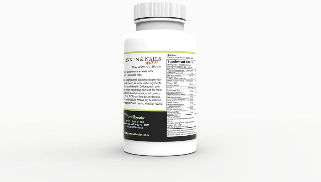 Wellgenix Purvana MAX - Biotina 5000mcg con MSM y Complejo B - 180 Cápsulas (2 Pack)