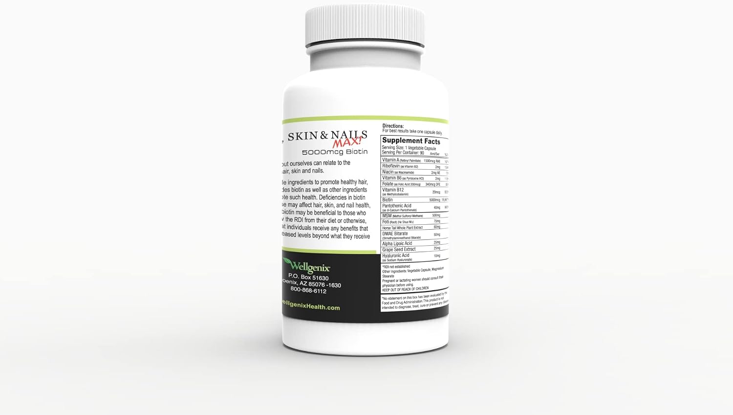 Wellgenix Purvana MAX - Biotina 5000mcg con MSM y Complejo B - 180 Cápsulas (2 Pack)