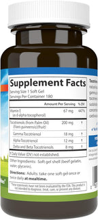 Carlson - Tocotrienoles, 40 mg, con vitamina E de fuente natural, gamma, alfa, delta, beta, de origen sostenible, 180 cápsulas blandas