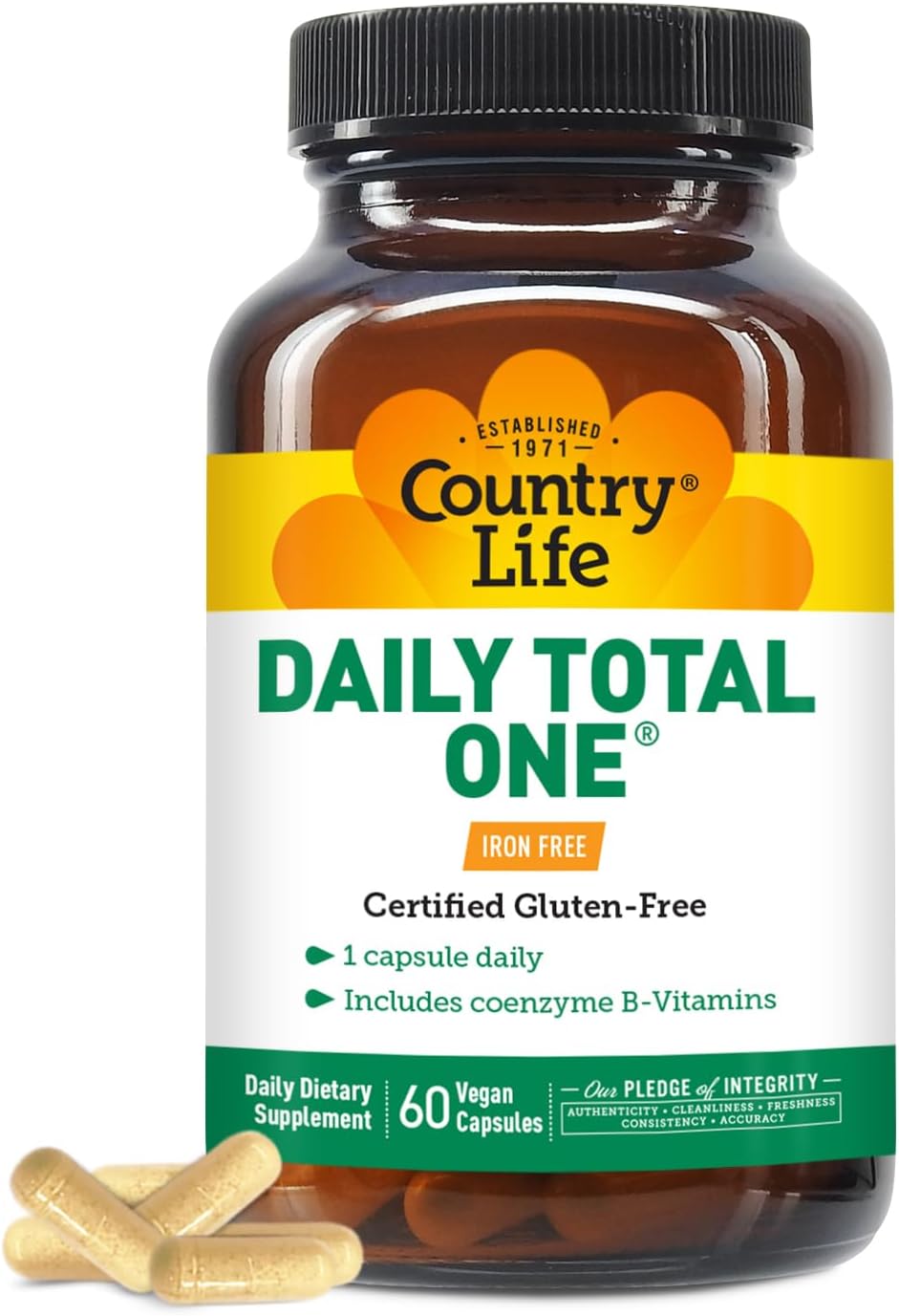 Country Life Daily Total One Multivitamínico Sin Hierro, 60 Cápsulas Veganas
