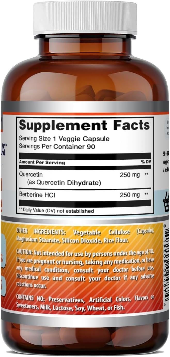 Amazing Formulas Quercetina Berberina 500 mg por Dosis - 90 Cápsulas (2 Envases)