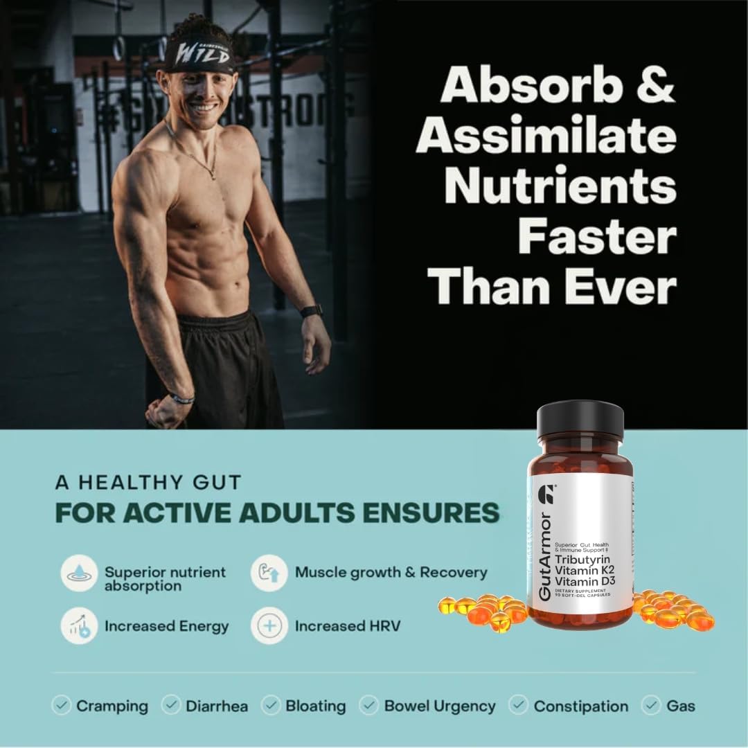 Salud Digestiva y Cardíaca + Apoyo Inmunológico - Butirato Puro 350mg, Vitamina D3 2000UI, Vitamina K2 120mcg - 60 Cápsulas Blandas