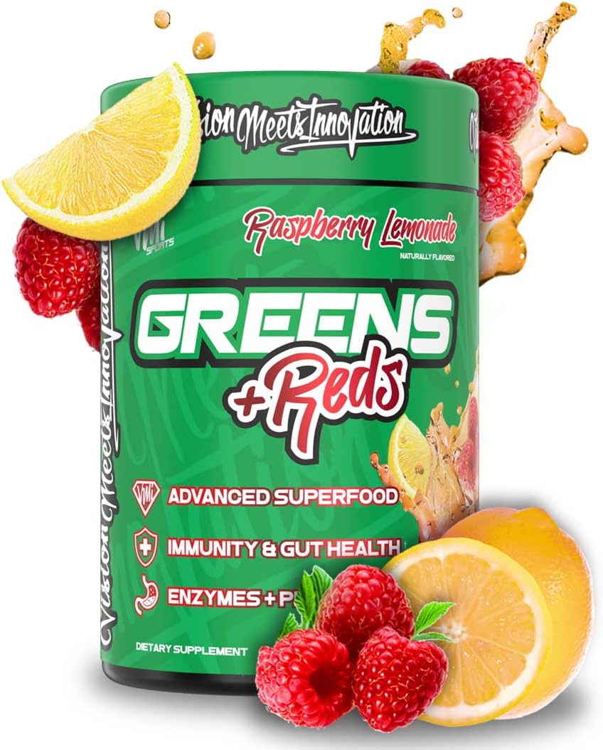 VMI Sports Greens + Reds Superalimento Avanzado con Enzimas y Probióticos - 30 Servicios (Frambuesa Limón)