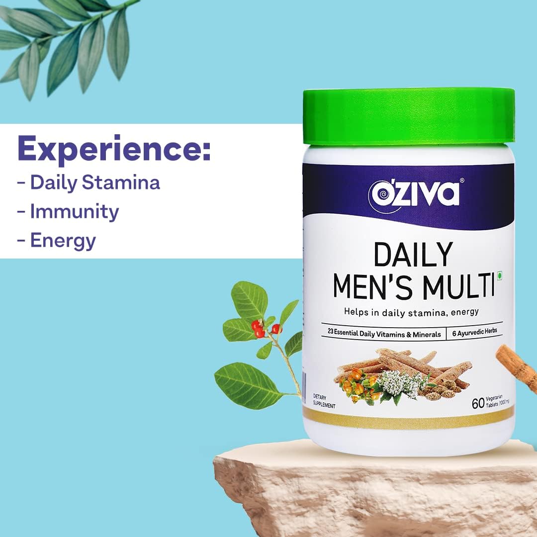 OZIVA Multivitamínico Diario para Hombres | 60 Cápsulas Veganas con Ashwagandha y 23 Vitaminas y Minerales