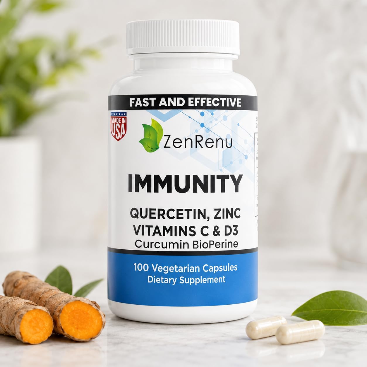 Immunity Quercetin 700 mg con Zinc, Vitamina C, Vitamina D y Cúrcuma - 100 Cápsulas Vegetales