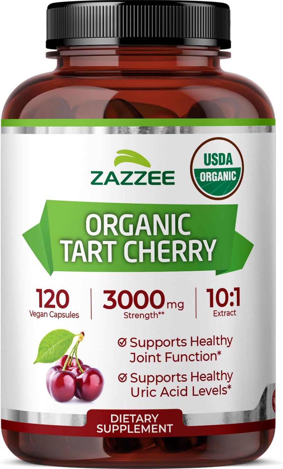 Zazzee Extracto Orgánico de Cereza Ácida 10:1 - 120 Cápsulas Veganas (4 Meses de Suministro)