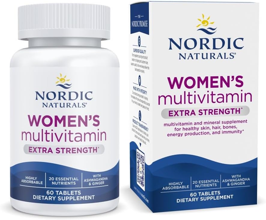 Nordic Naturals Women’s Multivitamin Extra Strength - Multivitamínico para Mujeres - Apoyo para Piel, Cabello, Energía y Huesos - 20 Nutrientes Esenciales - 60 Comprimidos - 30 Dosis