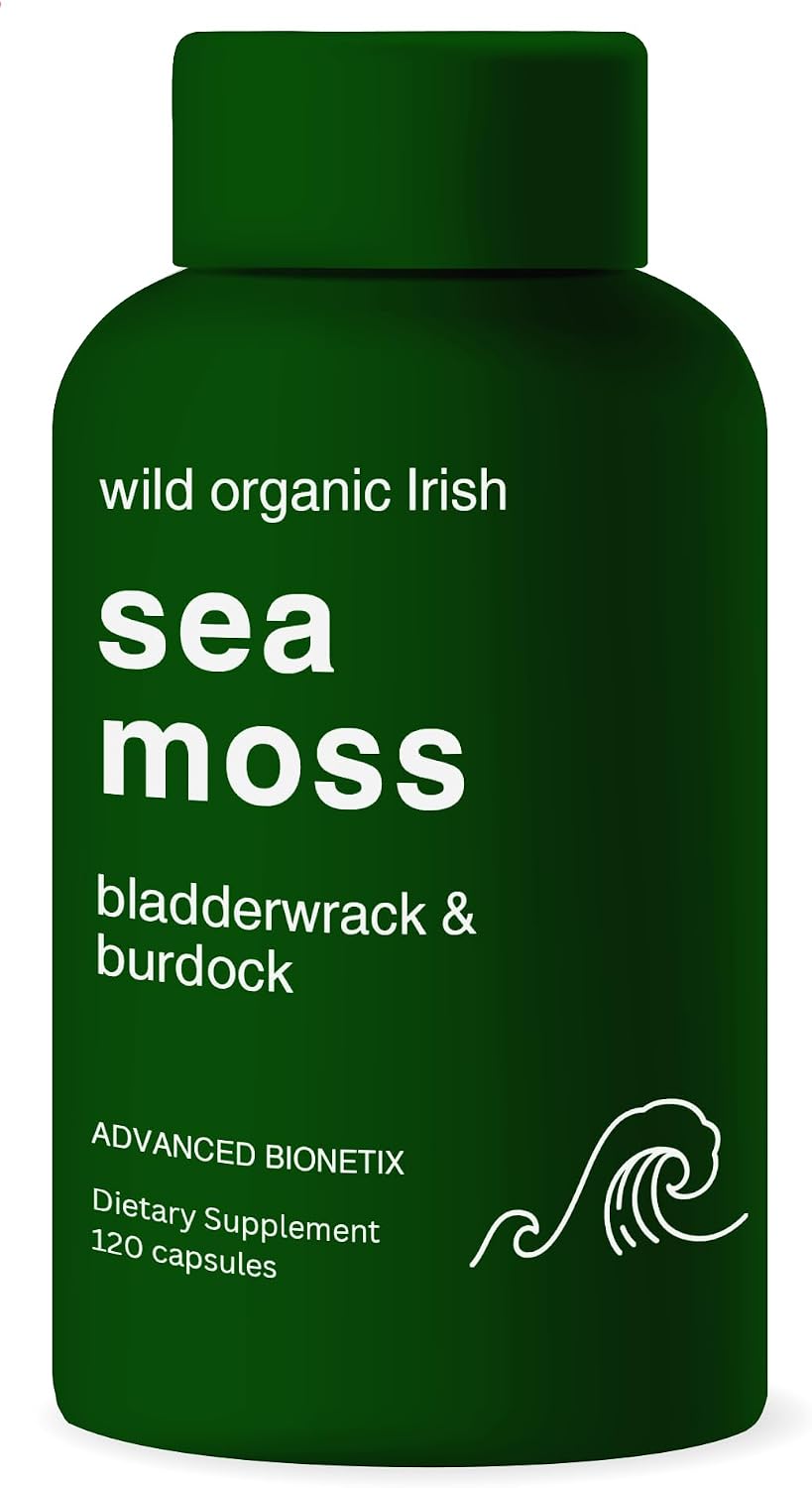 Advanced Bionetix Cápsulas de Musgo Marino Orgánico Irish Sea Moss con Bladderwrack y Bardana (120 Cápsulas)