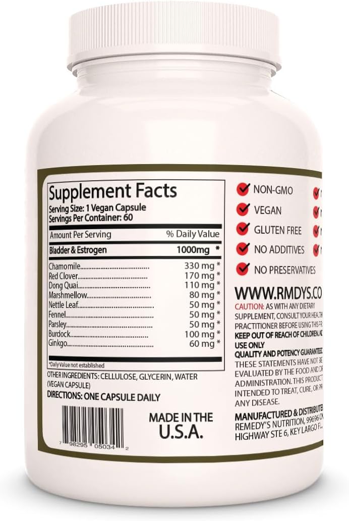 Cápsulas de Vejiga y Estrógenos 1000 mg, 60 Cápsulas Veganas