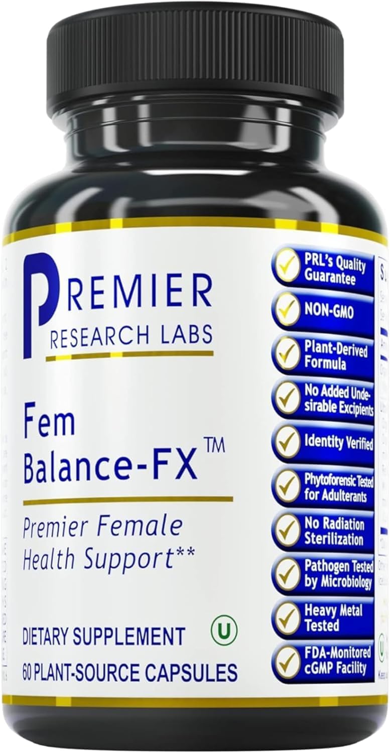 Premier Research Labs Fem Balance FX - Suplemento Dietético con Extracto Orgánico de Baya de Saúco, Cardo Mariano y Cúrcuma - 60 Cápsulas Vegetarianas