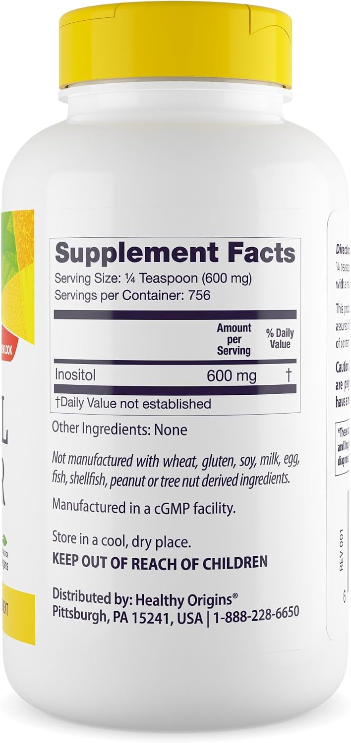 Healthy Origins Inositol en Polvo, 454 g - para la Salud de la Piel, Cabello y Uñas - Suplemento de Vitamina B8 - Vegano, No GMO y Sin Gluten