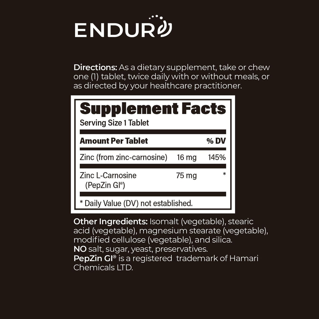 ENDUR PepZinGI Zinc-Carnosina 75 mg (60 tabletas masticables)