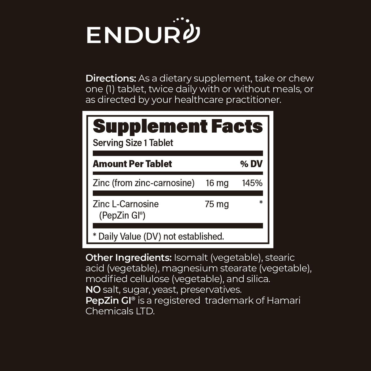 ENDUR PepZinGI Zinc-Carnosina 75 mg (60 comprimidos masticables) – Image 6