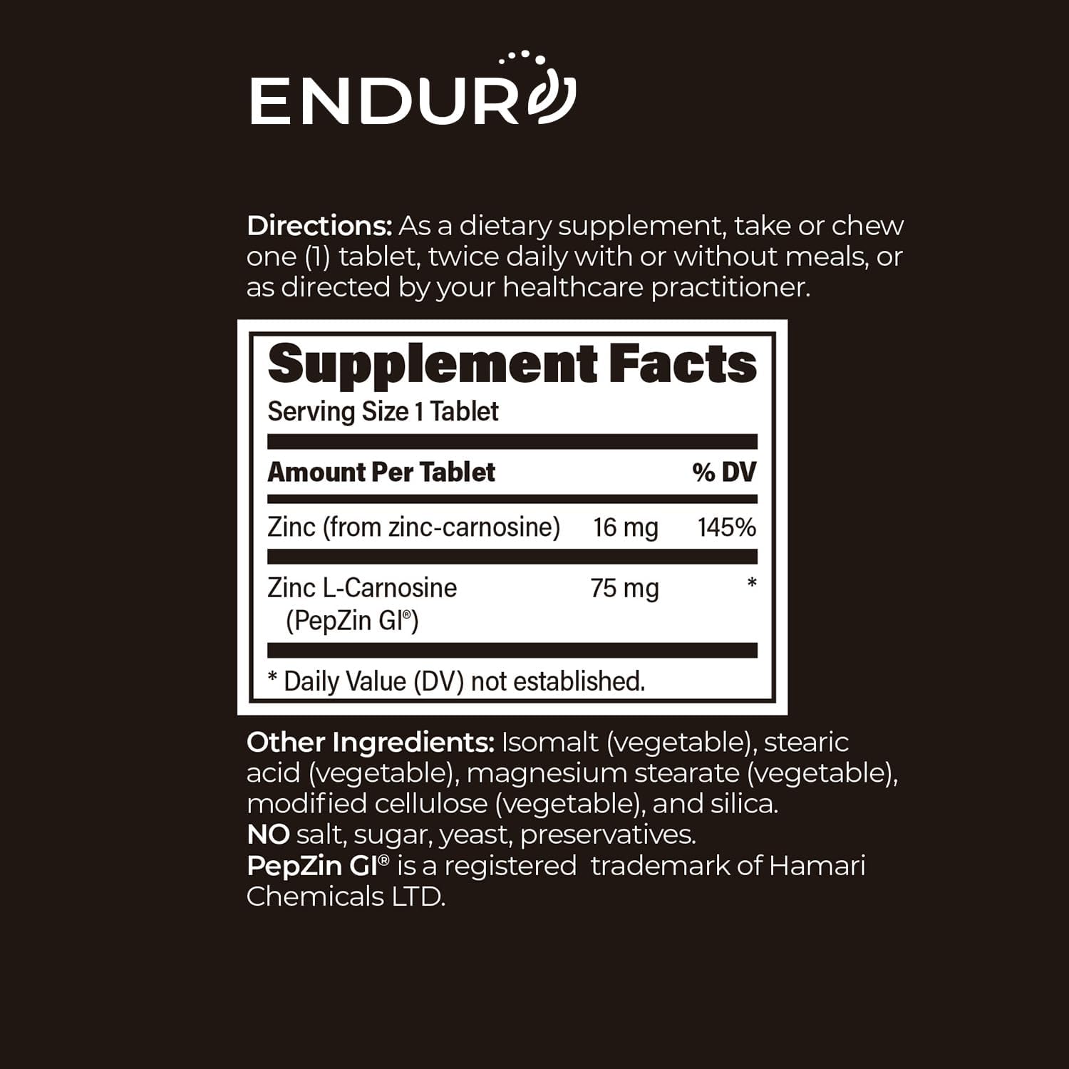 ENDUR PepZinGI Zinc-Carnosina 75 mg (60 tabletas masticables)