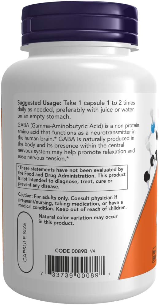 NOW Foods GABA 750mg, 200 Cápsulas (2 Envases de 100)