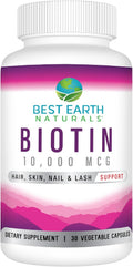 Best Earth Naturals Biotina 10.000 µg - Complemento de biotina de alta resistencia