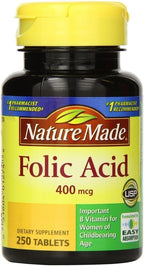 Nature Made Ácido Fólico 400 mcg, 250 Tabletas (Paquete de 5)