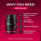 TMG Trimethylglycine con Complejo B Metilado - Suplemento de Betaina 500mg con Vitaminas B Metiladas para Apoyo a la Metilación - Vegano y No-GMO (1 Mes)